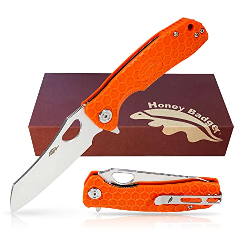 Honey Badger Knife - Flipper Wharncleaver Pocket Knife, EDC Hunting with 3.6" Steel Blade, Nylon+Glass Fiber Handle & Reversible Pocket Clip Medium Orange HB1068 - color: Medium Wharncleaver Orange