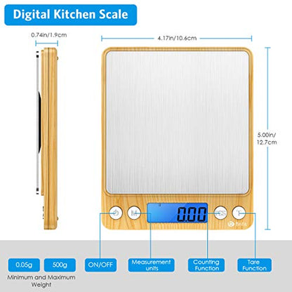AMIR Digital Kitchen Scale, 500g Mini Pocket Jewelry Scale, Cooking Digital Food Scale with Back-Lit LCD Display, 2 Trays, 6 Units (Battery Included) - color: Yellow