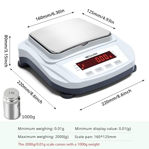 Lab Scale 2000g/0.01g High Precision Digital Scale with 1kg Weights Analytical Balance Electronic Scale for Kitchen Lab Weighing - style: 2000g x 0.01g with weight