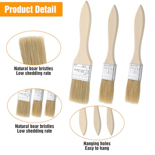 TIESOME 3 Pcs Natural Bristle Pastry Brush, Basting Brush for Baking, Cooking & Grilling, Wood Handle Sauce Brushes for Oil, Butter, Marinade (Wood, 6.89-7.48 Inch)