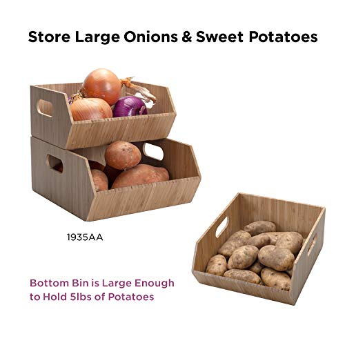 Mobilevision XL Versatile Bamboo Storage Bins for Pantry & Kitchen Cabinet Organizer Multi-Purpose / 2 Piece Stackable Set Larger Bins - size: Set (2 PC): 12" x 10" x 5.25", 8.25" x 10" x 4.5"