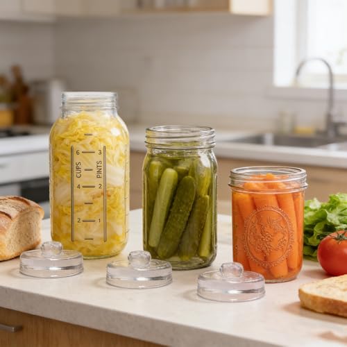 4 Pack Fermentation Weight with Easy Grip Handle,Glass Fermenting Weights for Wide Mouth Mason Jars,Glass Fermentation Kit for Sauerkraut,Pickles - size: 4pack