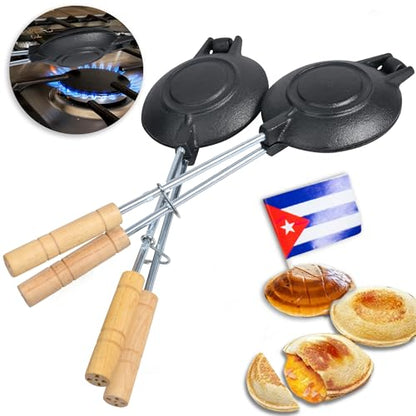 2 Uds 오리지널 Disquera de Pan Cubano Redondo - 주철 쿠바 샌드위치 프레스 2개 세트 - 전통적인 디스코 볼라도레스 메이커 - 나무 손잡이가 있는 38.1cm(15인치) - style: 2개 유닛