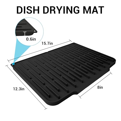 Foldable Silicone Dish Drying Mat for Kitchen Counter & Sink - Quick Dry, Space Saving, Non-Slip Pad for Small Apartments & Coffee Bar Black - color: Black