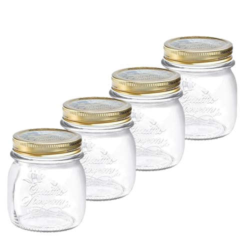 Bormioli Rocco Quattro Stagioni set of 4 Clear Airtight Mason Jars, 8.5 Oz. Made from BPA Free Durable Glass, Made In Italy. - size: 8.5 Oz.