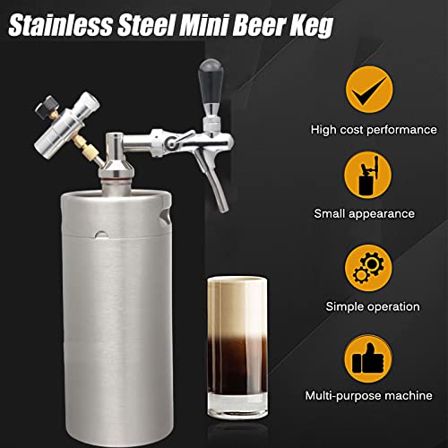 Portable Draft Keg System Stainless Steel Keg Mini Keg Draft System Stainless Steel Portable Mini Keg Dispenser Pressure Regulator Craft Beer Draft Home Brew,3.6L