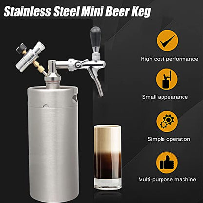 Portable Draft Keg System Stainless Steel Keg Mini Keg Draft System Stainless Steel Portable Mini Keg Dispenser Pressure Regulator Craft Beer Draft Home Brew,3.6L