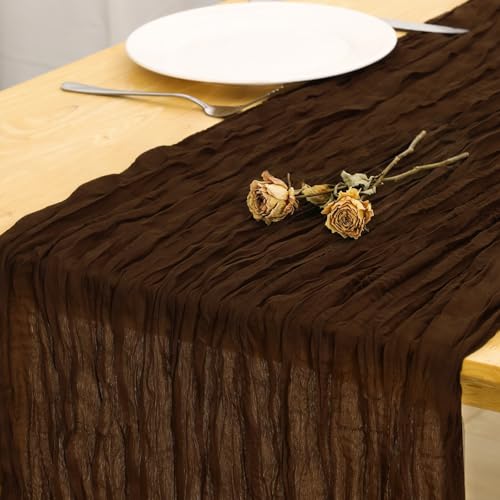 Brown Cheesecloth Table Runner 120 Inch 10FT Cheese Cloth Fabric Runners 1 Pack for Jungle Theme Party, Boho Decor, Retro Decoration - color: Brown