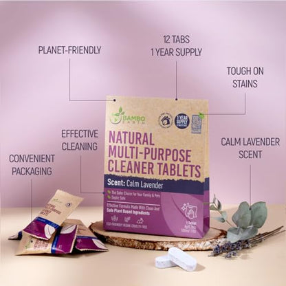 12 Pack Natural Multi-Purpose Cleaner - All Surface Multipurpose Cleaning Tablets Refill - Eco-Friendly Product & Cleaning Supplies - 1 Tablet = 17oz Spray (204oz Total) - Calm Lavender