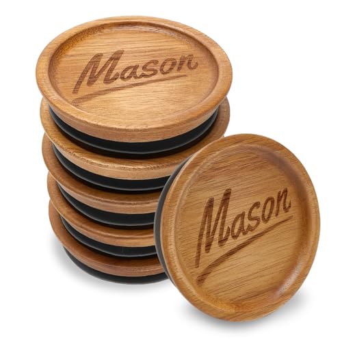 6 Pcs Reusable Wide Mouth Mason Jar Lids Acacia Wood Canning Lids for Jar Cover Large Mouth Silicone Mason Jar Storage Accessories Decorative Glass with Wooden Lid Can Tops Canning Supplies Organizer - color: 6 Pcs, size: Wide Mouth