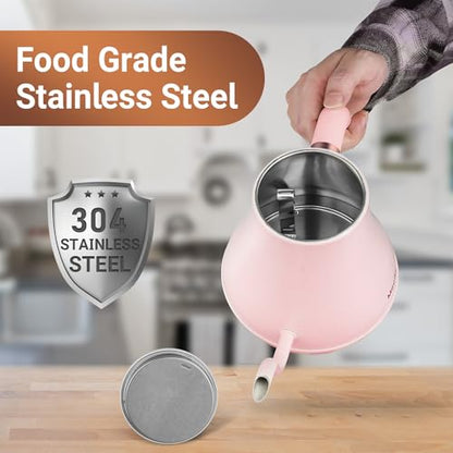 Mecity Electric Kettle Gooseneck Water Kettle Stainless Steel Tea Kettle Water Boiler Fast Heating, Auto Shut Off, 27 fl oz, 1000W, Pink - color: Pink