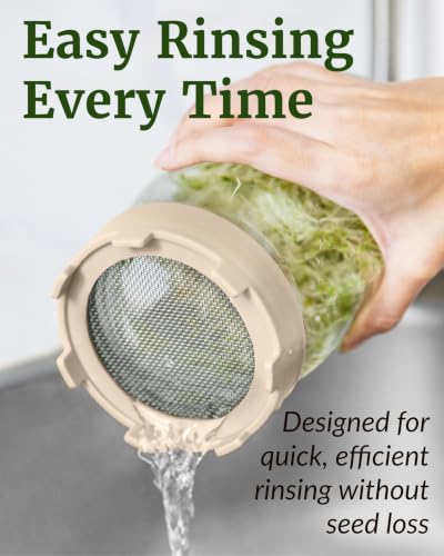 Elementi Sprouts Growing Kit for Wide Mouth Mason Jars, Set of 2 Sprouting Lids for Organic Alfalfa & Mung Bean Sprouts Grow Kit, 316 Stainless Steel Mesh Screen Strainer Lid (Sage Green) - color: Oat Cream
