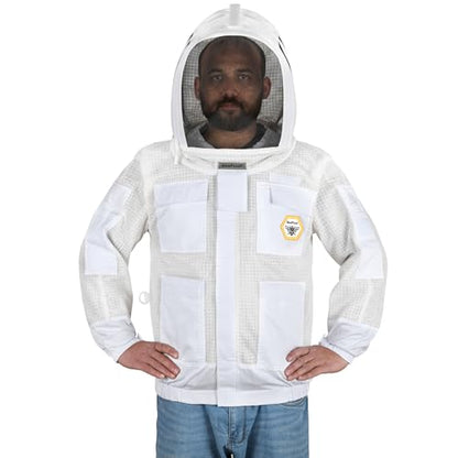 Beekeeping Jacket with Veil 3-Layer Ultra Ventilated 2 Veil Options (Fencing & Round) YKK Zippers Full Protection Suit Carrying Bag (BP-302-White)-4XL - color: White 2 Veils, size: 4XL