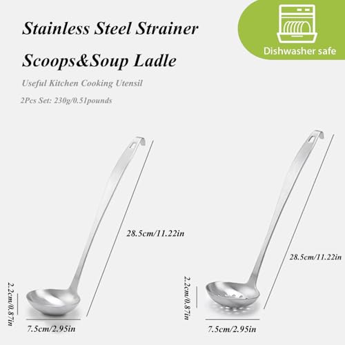 Stainless Steel Soup Ladle,Serving Ladle Scoop And Slotted Spoon Set Of 2 with Hook and Hole for Easy Hanging,Cooking Utensils Set for Kitchen - size: S With Hook