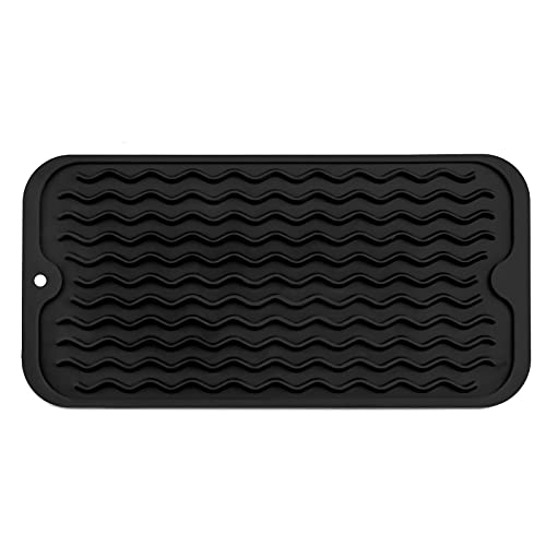 MicoYang Silicone Dish Drying Mat for Multiple Usage,Easy clean,Eco-friendly,Heat-resistant Silicone Mat for Kitchen Counter or Sink,Refrigerator or Drawer Liner Black S 12 inches x 6 inches - color: Black, size: 12"L x 6"W