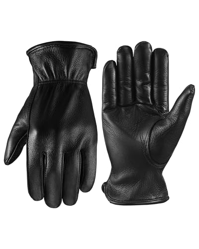 OZERO Leather Garden Gloves: Soft Breathable Deerskin Gloves (Black, M) | for Driving, Motorcycle, Horse Riding - Flexible Grip for Working Gardening Yardwork Ranch Farming Hunting for Men & Women - color: Black, size: Medium (Pack of 1)
