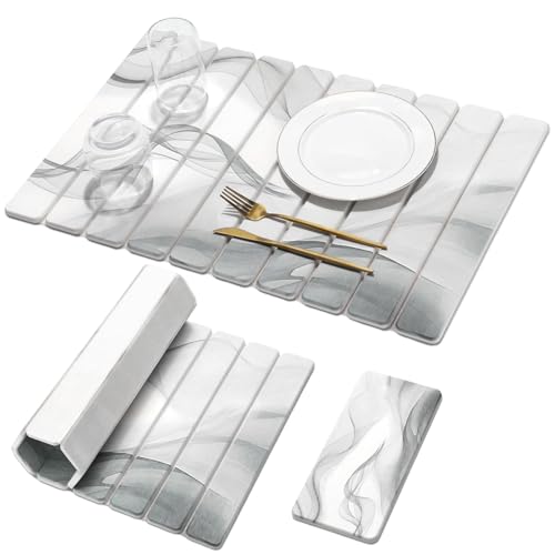 Large Stone Dish Drying Mat for Kitchen Counter, 2 PCS Quick Dry Stone Mats, Foldable Water Absorbing Diatomaceous Earth Drying Dishes Pad for Countertop Bottle Utensil Cup(Black White 24"×16"&8"x4") - color: Black White, size: 24" x 16"
