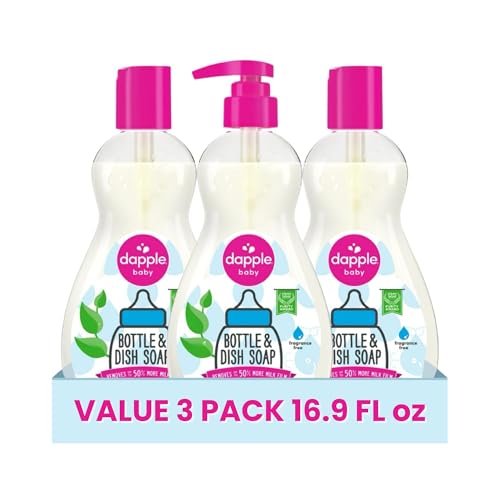 Dapple Baby Fragrance Free Bottle & Dish Soap - (3 Pack) 16.9 fl oz - Cleans Baby Bottles, Sippy Cups, Pacifiers, Breast Pumps, & More - Gently Removes Milk Film & Odors - Includes 1 Pump - size: 16.9 Fl Oz (Pack of 3)