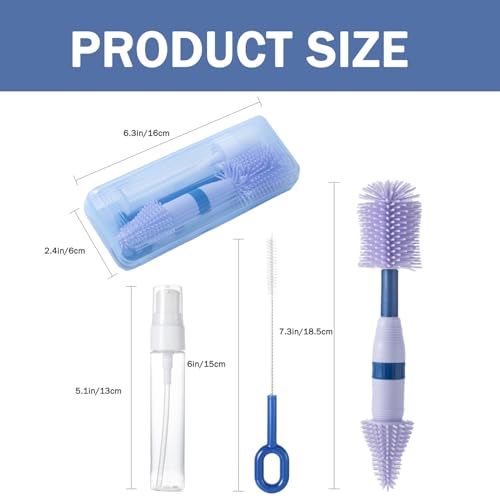 Travel Bottle Brush, 6-in-1 Portable Travel Bottle Cleaner Kit with Small Bottle Brush Built in Drying Rack, Nipple Brush, Straw Brush, Soap Dispenser, for Baby Bottles Under 8 OZ, BPA-Free(Purple) - color: Purple