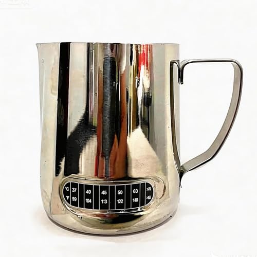 Milk Frothing Pitchers 21 oz (600 ml) with Integrated Thermometer,Latte Art Jug Stainless Steel Creamer Temperature Espresso Steaming Pitchers - color: 21 Ounces Pitcher with Integrated Thermometer