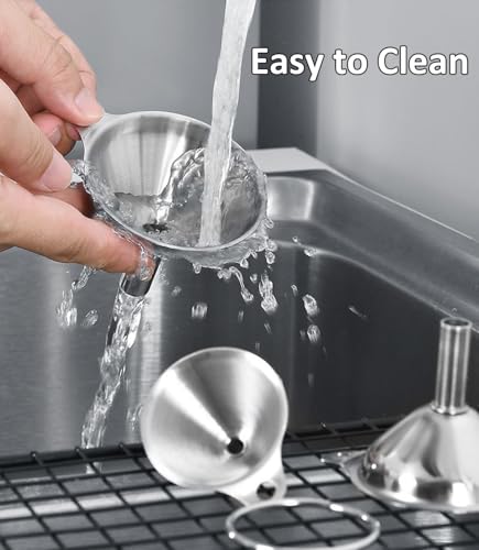 3-Piece Stainless Steel Funnel Set (Large, Medium, Small) with 2 Cleaning Brushes - Kitchen Liquid Transfer Tools for Oil, Sauce, Bottling