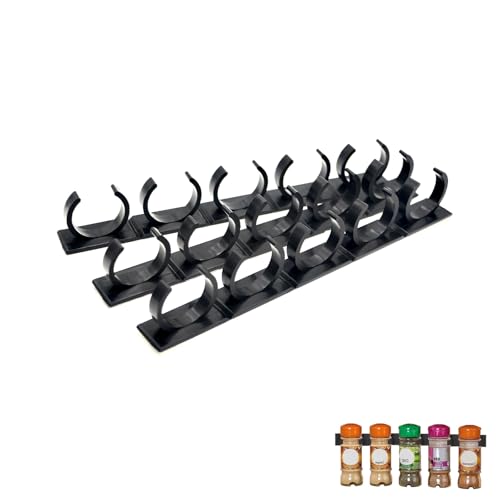 Adhesive Spice Clips 3-Pack, Heavy-Duty Spice Organizer for Cabinet Doors, Pantry & RV, Space-Saving Kitchen Storage with Tape, Holds 15 Jars (Black) - color: Black