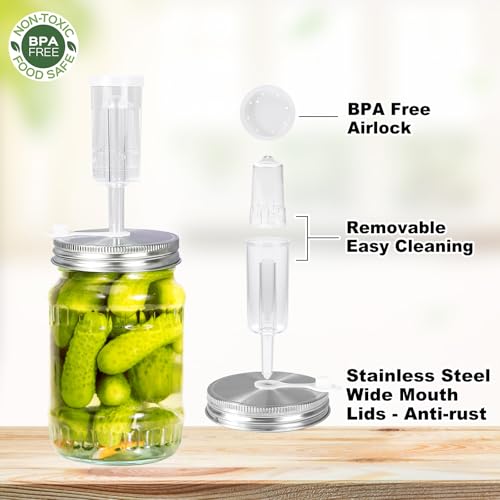 Fermentation Kit 2 Lids 2 Weights for 86MM Wide Jar | Upgraded Airtight Lids, Glass Weights, for Sauerkraut, Pickles,Kimchi,Easy Storage (Jars Not Included)