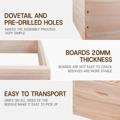 8 Frame Medium Super Beehive Box,Langstoth Super Honey Bee Hive Box, Include Beehive Frames and Waxed Foundations - size: 8 Frame