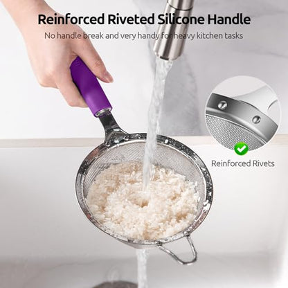 U-Taste Medium Fine Mesh Strainer: 18/8 Stainless Steel 4.73in 30 Mesh Kitchen Food Sieve with Sturdy Riveted Silicone Handle, Heavy Duty Deep Handheld Metal Colander for Rice, Quinoa, Flour (Purple) - color: (5) Purple, size: M-4.73in