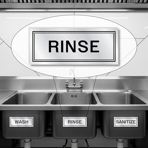 Metallic Wash Rinse Sanitize Sink Labels for 3 Compartment Sinks, Made in USA, 5.5x2.25 Handwash Only Sign Wash Rinse Sanitize Sink Stickers, Commercial Kitchen Labels Restaurant Bussing Station Sign