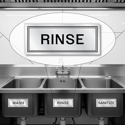 Metallic Wash Rinse Sanitize Sink Labels for 3 Compartment Sinks, Made in USA, 5.5x2.25 Handwash Only Sign Wash Rinse Sanitize Sink Stickers, Commercial Kitchen Labels Restaurant Bussing Station Sign
