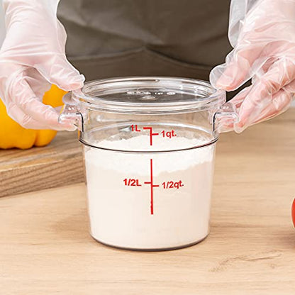 Restaurantware Met Lux 1 Quart Food Storage Container, 1 Round Commercial Storage Container - Lid Sold Separately, With Volume Markers, Clear Plastic Food Prep Bucket, Space-Saving Storage - size: 1 qt, style: 1 Count