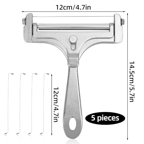 lasuroa Cheese Cutter, Stainless Steel Cheese Slicer with 4pcs Extra Wires Adjustable Handheld Butter Block Cutter for Cheddar Gruyere Mozzarella Kitchen Slicing Tools - style: Cheese Slicer+4 Extra Wires