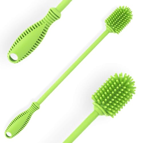 Silicone Bottle Cleaning Brush with Long Handle, 12.5" Water Bottle Cleaner for Baby Bottles, Hydro Flask, Sports Bottle, Vase, Glassware, Perfect for Smaller Diameter Bottle Openings (One Pack) - color: Green