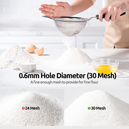 18/8 Stainless Steel Mesh Strainer: U-Taste 5.5 Inch Kitchen Fine Mesh Sieve Food Colander with Riveted Sturdy Silicone Handle and 30 Mesh Hole for Straining Flour, Pasta, Fruit, Quinoa (Black) - color: (2) Black, size: Medium (5.5 x 13 in)