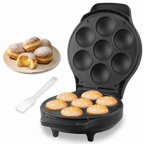FineMade Mini Stuffed Pancakes Maker, Electric Ebleskiver Poffertjes Maker Pan, Danish Pancakes Maker, Cake Pop Maker, Bake 7x 2'' Ebelskivers without any Flipping operation - style: Mini Stuffed Pancake Maker