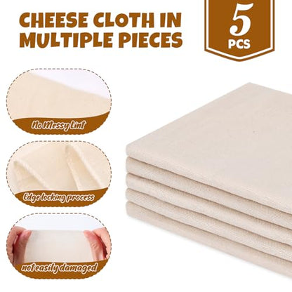 5 PCS Cheese Cloths, 36x36 Inch Cheesecloth Reusable Unbleached, Cheese Cloths for Straining, Cheese Making,Juicing,Baking & Cooking.