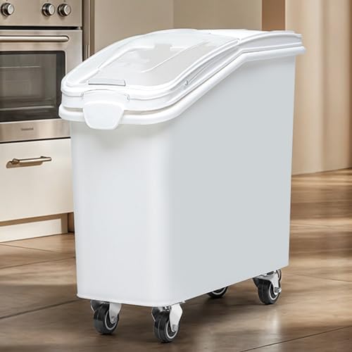 DWVO 27 Gal Large Ingredient Storage Bin, Flour Rice Food Storage Containers Bin with 500 Cups, Commercial Bins with 360° Wheels, Scoop and Lid for Kitchen, White - size: 27 Gal