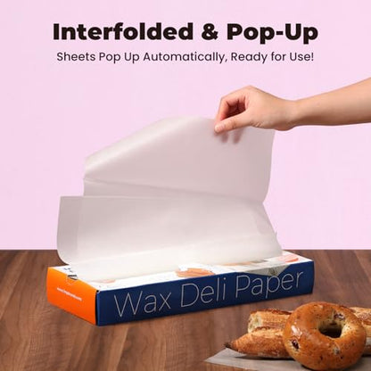 Fit Meal Prep [500 Pack] 15 x 10.75" Wax Paper Sheets for Food, Interfolded Precut Deli Pop Up Grease-Proof Sandwich Paper Wraps, Waterproof for Lunch, Food Basket, Microwave Cover, BBQ - size: 15 x 10.75"