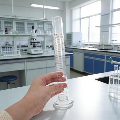 Baluue 100ml Graduated Cylinder, Borosilicate Glass Lab Beaker with Stable Base & Pour Spout for Accurate Hydrometer Readings, Chemistry & Kitchen Liquid Measure