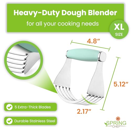 Spring Chef XL Stainless Steel Pastry Cutter Tool for Baking - Heavy Duty Dough Blender - Butter & Dough Cutter Tool with Sharp Blades - Pastry Blender for Easy Mixing - Dishwasher Safe - Mint | Heavy Duty Dough Mixer with Stainless Steel Blades, Butter C