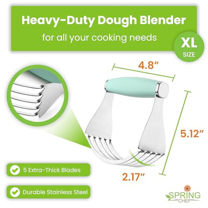 Spring Chef XL Stainless Steel Pastry Cutter Tool for Baking - Heavy Duty Dough Blender - Butter & Dough Cutter Tool with Sharp Blades - Pastry Blender for Easy Mixing - Dishwasher Safe - Mint | Heavy Duty Dough Mixer with Stainless Steel Blades, Butter C