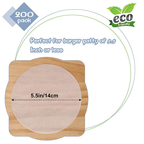 Hamburger Patty Paper Round 5.5 Inch, Set of 200, Non Stick Patty Paper Sheets for Burger Press, Patty Serperate and Cake Baking(4.5/6/7/8/9/10/12inch Available) - size: 5.5inch