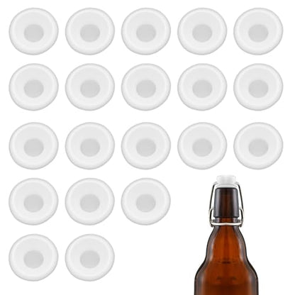 20PCs Dopamine color Silicone Gaskets Washers Seals for Cap Swing Flip Top for Home Brew Beer Soda Bottle Sealing (White) - color: White
