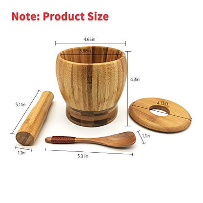 Wooden Mortar and Pestle Set with a Lid and Spoon