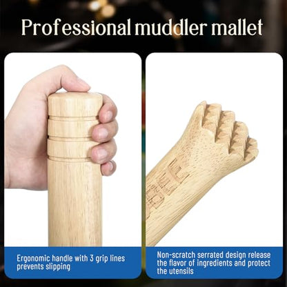 Professional Kitchen&Bar Tool, 12.6" Wooden Muddler for Cocktails & Sauerkraut Pounder for Mason Jars.