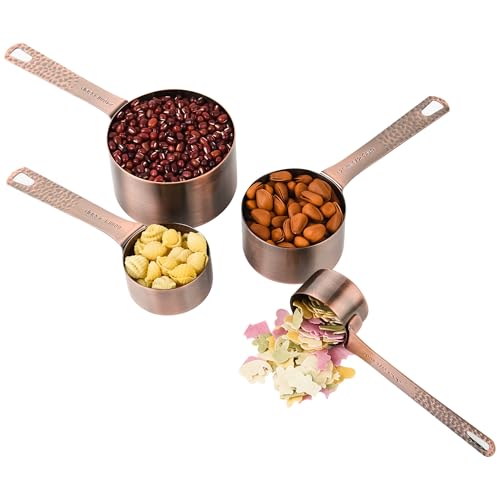 Measuring Cups and Spoons Set 10, Copper Measuring Cups and Spoons Set for Baking & Kitchen, Metric & US Stainless Steel 4 Measure Cups and 5 Spoons with Leveler - color: Copper, size: B: Set of 10