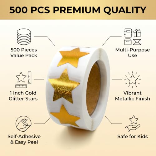 500Pcs Gold Glitter Star Reward Stickers, School Classroom Potty Training Envelope Seals, Wedding Birthday Party Favors - color: 500pcs- Gold Glitter Star