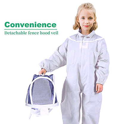 LONGADS Professional Bee Suit for Kid and Girl, Full Body Beekeeping Suit with Gloves & Protective Round Veil, Size Kid-M (Fits 3'4"-3'9") for Apiary & Backyard for Christmas - size: Kid-M for 3'4"-3'9"