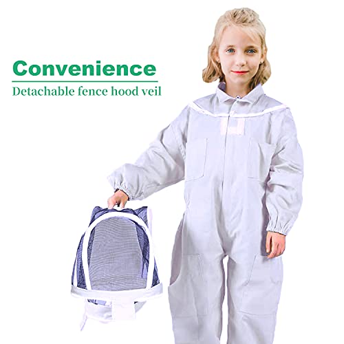 LONGADS Professional Bee Suit for Kid and Girl, Full Body Beekeeping Suit with Gloves & Protective Round Veil, Size Kid-M (Fits 3'4"-3'9") for Apiary & Backyard for Christmas - size: Kid-M for 3'4"-3'9"